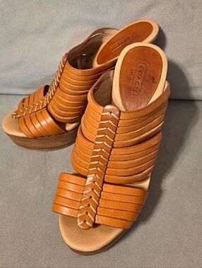 Coach Leather Wedge Sandals | Brown Platform Heels | Women's 7